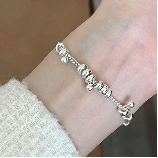 FANSYLI 레이어드 체인팔찌 볼 5mm 원포이트 펜던트 행운 럭키 은도금 팔찌 여자친구생일선물 0813JJ414