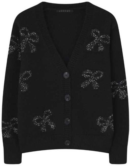 탱커스 리본 스팽글 브이넥 니트 가디건 TX4CD002L0 여성 브이넥가디건 데일리 캐주얼 단추가디건 긴팔티 스웨터 봄 가을 겨울 여자 긴팔 긴팔니트 긴팔니트가디건 TANKUS