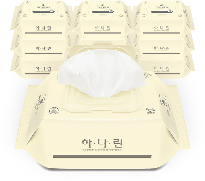 하나린 아기물티슈 80매입 10개 도톰 엠보싱 부드러운 캡형, 80매