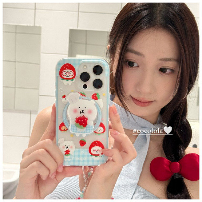 티류으스 캐릭터 푸른색 딸기 농담곰 맥세이프 그립톡 아이폰 13mini 케이스 거치대 아이폰16 호환 케이스
