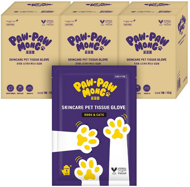 포포몽 반려동물 스킨케어 펫티슈 장갑형, 1개입, 30개