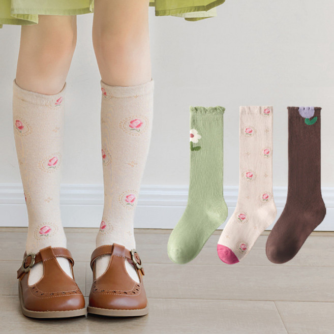 몽실이 그린플라워 니삭스 3종 여아 아동 어린이 양말 가을 봄 외출 자매룩 선물