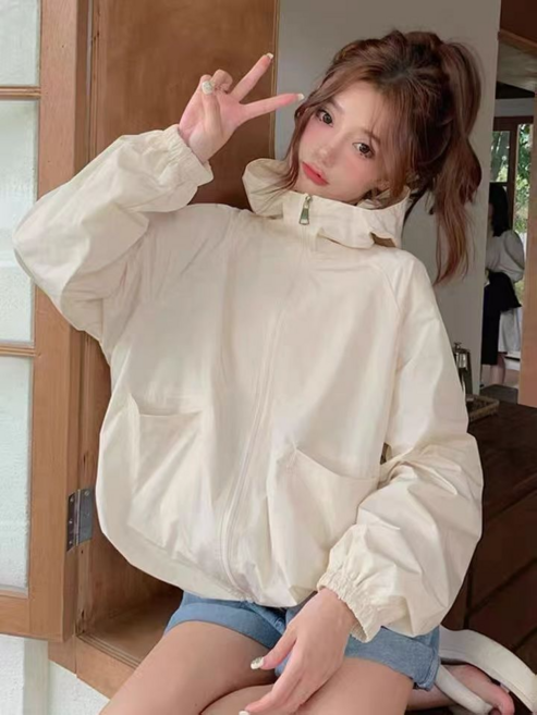 防曬衣夾克外套女，百搭時尚休閒遮陽連帽上衣