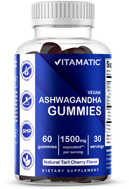비타매틱 아슈와간다 1회 섭취량당 1500 mg 해당 (30:1 추출물 50 mg) - 60 비건 구미, 1개, 60회분