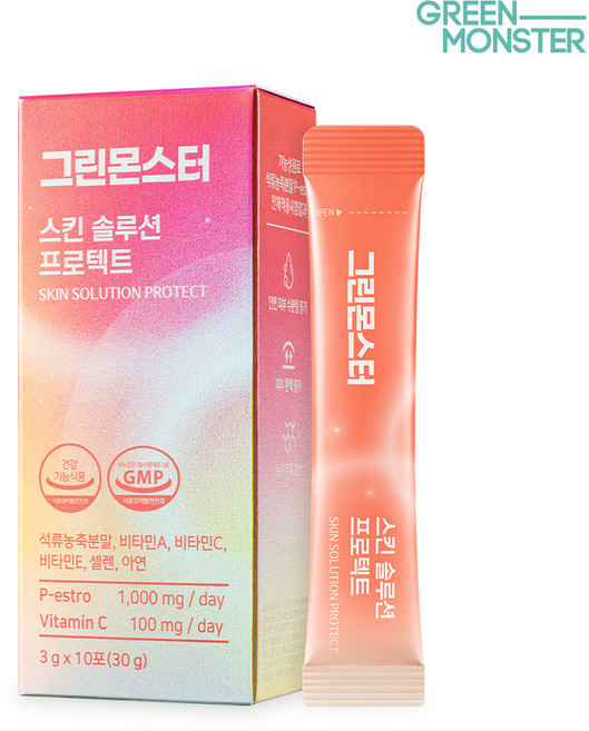 그린몬스터 스킨솔루션 프로텍트 1박스 피부건강보습 석류농축분말 비타민C 피에스트로