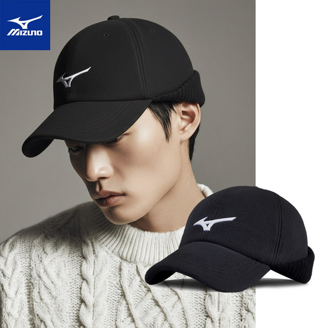 미즈노 어반 이어머프 귀덮개 남성 겨울 골프모자 볼캡, 블랙