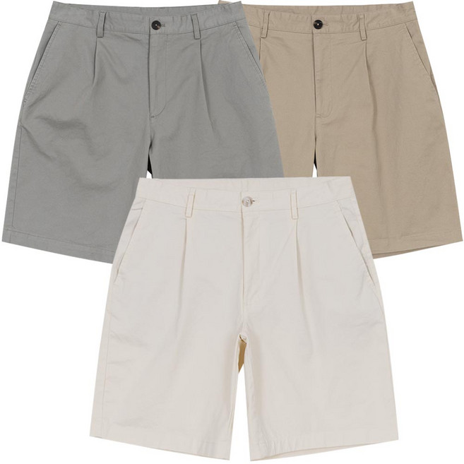 여름 와이드 치노 면스판 원턱 팬츠 쇼츠 5부 반바지