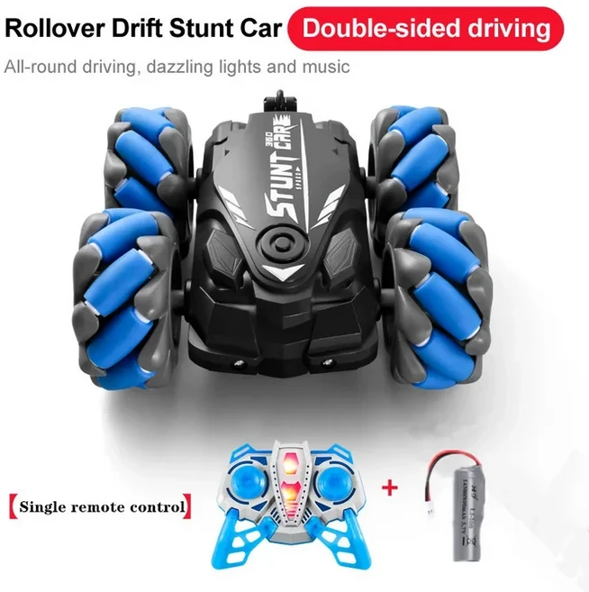 제스처 감지 360 ° 드리프트 스턴트 4 륜 구동 고속 오프로드 클라이밍 음악 리모컨 자동차 장난감 선물 2, 02 Blue single control