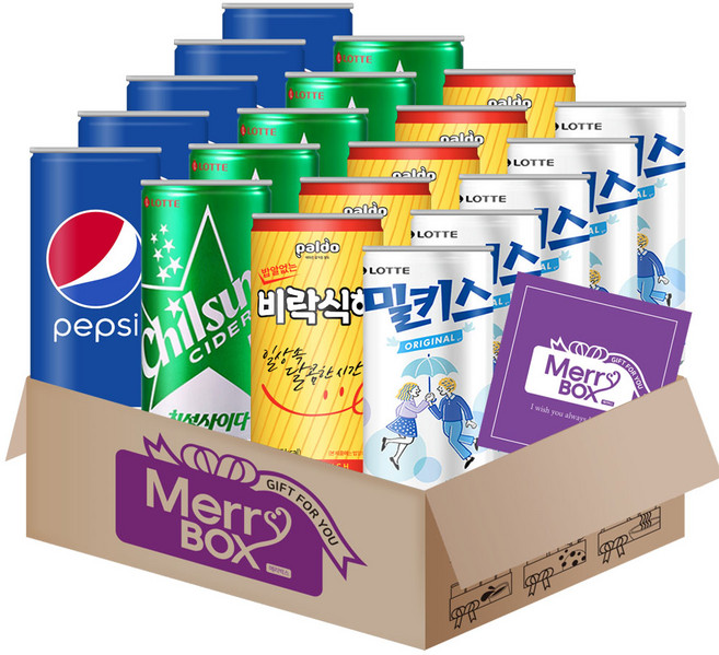 탄산음료 미니캔 4종 세트 (밀키스5+비락식혜5+펩시5+칠성사이다5), 1세트, 190ml