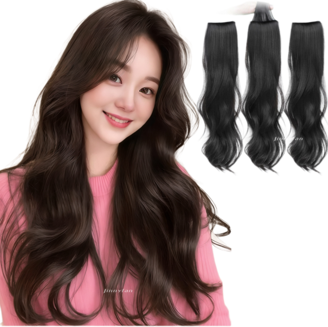 지니판 감쪽같은 자연스러운 긴머리 S컬 루즈펌 웨이브 3피스 붙임머리, 1개, 진한블랙