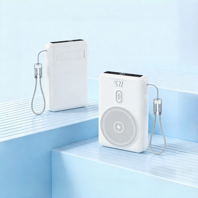 GoaTa 맥세이프보조배터리 20000mAh 고속충전PD22.5거치대 케이블 일체형 보조배터리, 흰색