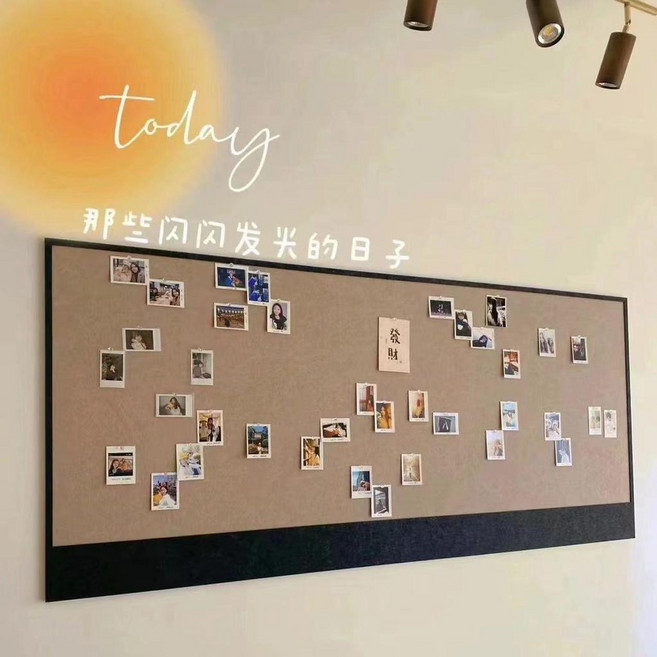 軟木留言板 牆面裝飾 免打孔自粘展示板, 深駝加厚板+黑色寬邊框, 40*60cm, 1個