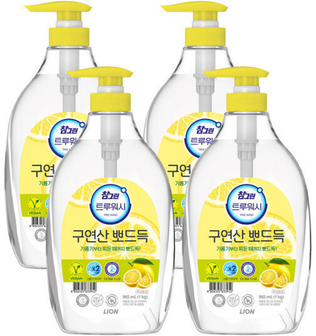 참그린 구연산 뽀드득 주방세제 레몬향 용기, 4개, 1정, 1kg