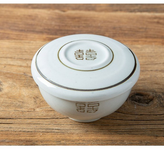 전통문양 뚜껑주발 밥공기 희고백자 여주도자기, 1개