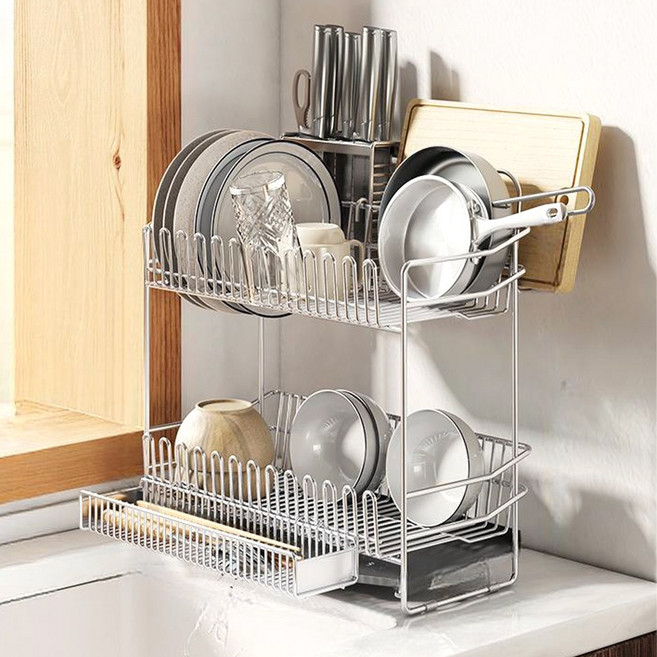 스텐릭 올스텐 틈새 슬림핏 식기건조대, 2단, 1개, 올인원