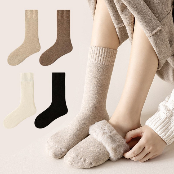 따듯하고 편한 무압박 여성 수면양말 겨울 방한 양털 두꺼운 양말 4켤레 세트