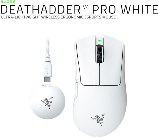 레이저 DeathAdder V4 Pro 무선마우스, RZ01-0533, 화이트
