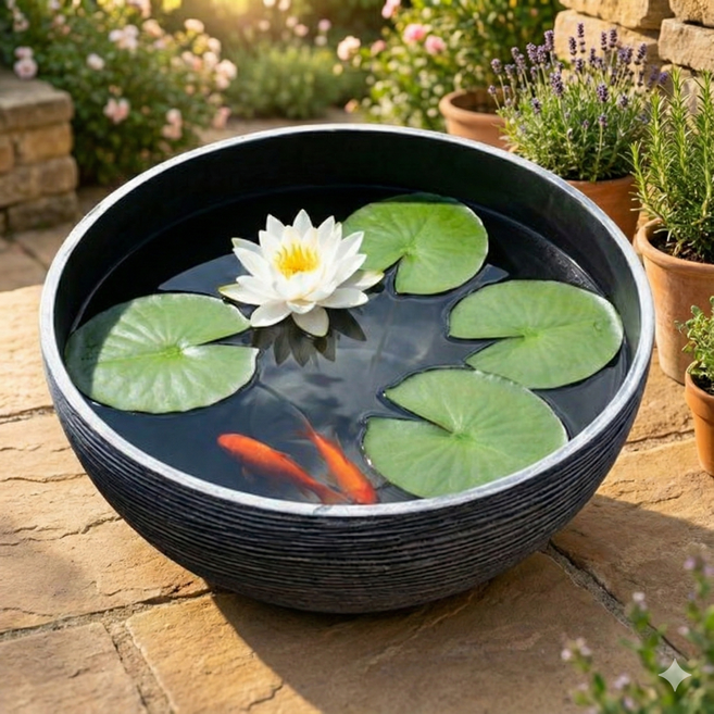 블링박스 가벼운 연꽃 금붕어 수반 어항 원형, 그레이