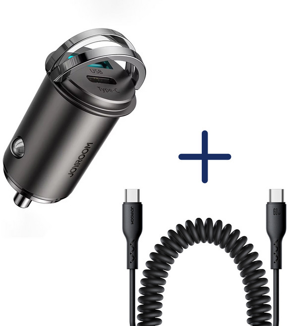 아이베리 45W PD3.0 PPS QC3.0 C타입 A타입 듀얼 초소형 초고속 충전 차량용 시거잭 충전기, C to C타입 PD 60W 케이블 1개 포함