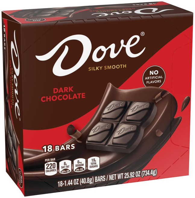 비둘기 DOVE Candy Dark Chocolate Bars Full Size 1.44 oz (Pack of 18) Box, 2.2kg, 1개