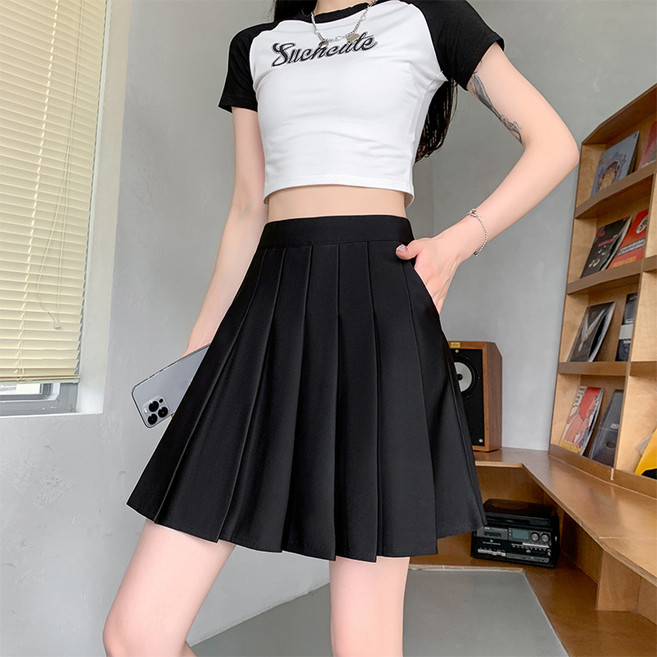 【顯瘦高腰】百褶裙 半身裙 短裙 A字裙 韓版百褶裙 高腰短裙 鬆緊腰設計 大碼女裝 四季可穿 學院風穿搭