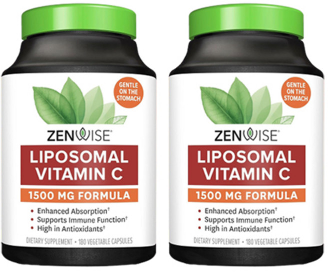 젠와이즈 리포소멀 비타민 C 1500mg 베지테리안 캡슐, 180정, 2개