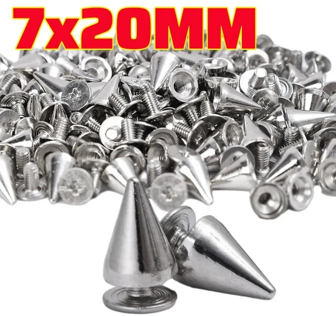 10/100Pcs 실버 리벳 콘 스터드 스크류 백 금속 스파이크 DIY 멋진 펑크 의류 라운드 네일 장식 신발 가방