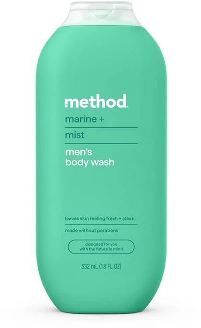 Method 남성용 바디 워시 샌들우드 + 베티버 파라벤 및 프탈레이트 프리 532.3ml(18온스) (1팩), 18액량 온스(1팩), 마린 + 미스트, 1, 532ml - 쿠팡