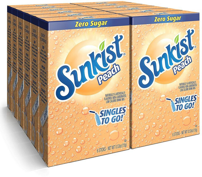 선키스트 소다 버라이어티 팩 싱글 투 고 오렌지 딸기 포도 복숭아 총 30개 스틱, Peach, 1