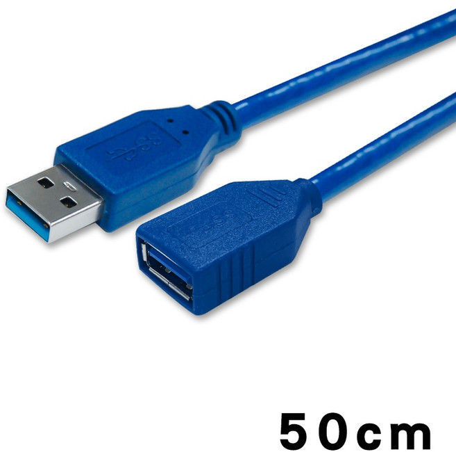 USB-A 3.0 延長線 雙層抗干擾 公對母高速傳輸線, 藍色50公分, 1條