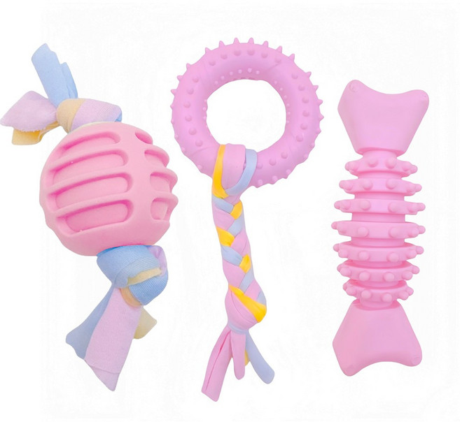 이지유 3종 세트 강아지 이갈이 고무 장난감 파스텔 치발기, 1개, 핑크