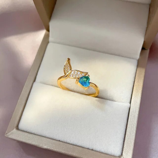 고래꼬리반지 여성용 블루 라인스톤 고래 및 돌고래 인어 테일 링 웨딩 밴드 귀 피어싱 댕글 귀걸이 펜디엔트 트렌드 액세서리