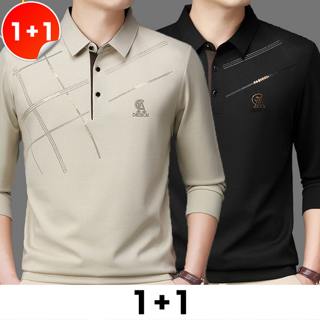 메인워크 1+1 중년남성 빅사이즈 카라 긴팔티셔츠 아빠룩 봄가을 남자 긴팔 상의 오피스룩 폴로넥 티셔츠 2매입
