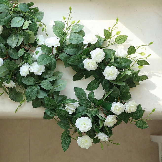 고급 장미 넝쿨 로즈 조화 가랜드 행잉플랜트, 1개, 로제가든크림