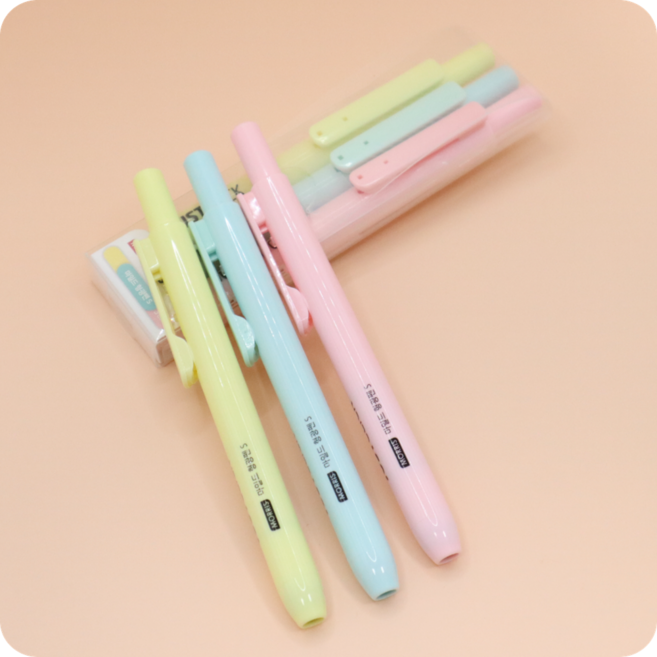 노크식 형광펜 ( 3색 세트)