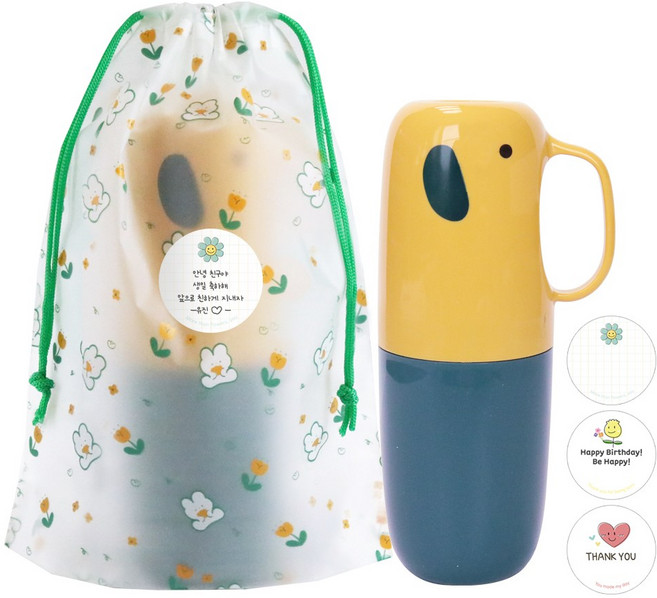 니즈엘 KC인증 어린이 생일 선물 답례품 세트 칫솔케이스 & 양치컵, 1세트, 옐로우