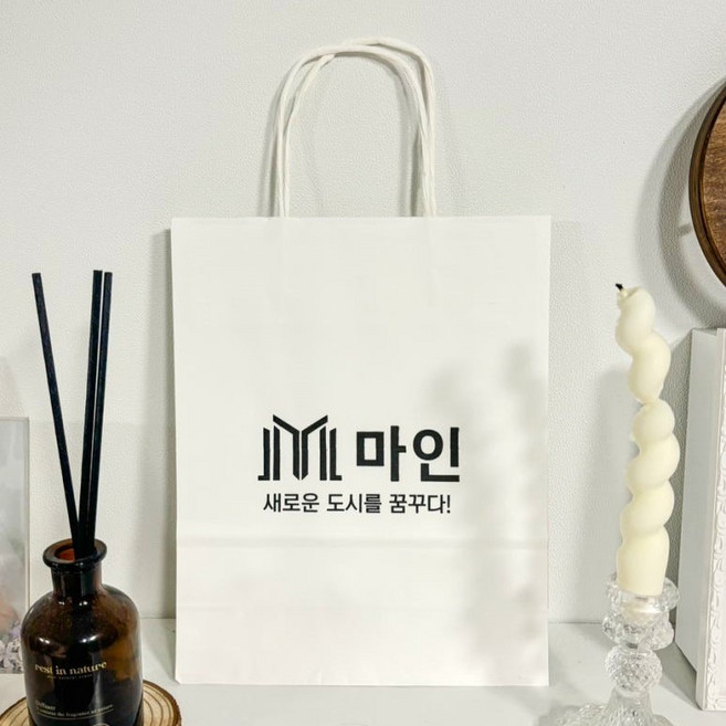 쇼핑백제작 종이가방제작 옵셋지끈 소량로고인쇄, 100개, 백색(화이트)