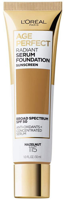 로레알 L'Oreal 파리 에이지 퍼펙트 래디언트 세럼 파운데이션 SPF 50 누드 베이지 1oz 328245, 115 헤이즐넛