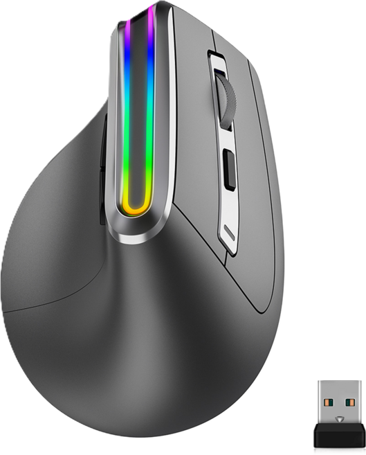 LunoTech 버티컬 무선 인체공학 무소음 블루투스 마우스 내장배터리, Black, V20