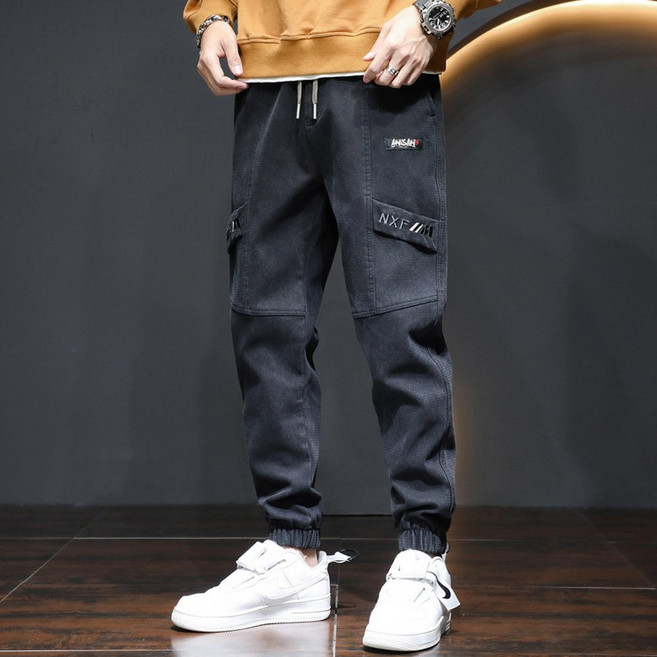 ANYOU 남성용 스판 데님 팬츠 슬림핏 스판 청바지