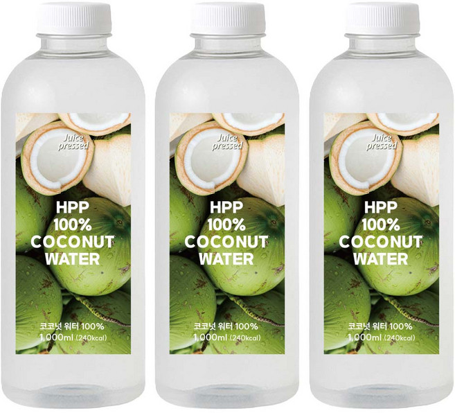JUICE PRESSED 비가열 HPP 100% 코코넛워터, 3개, 1L