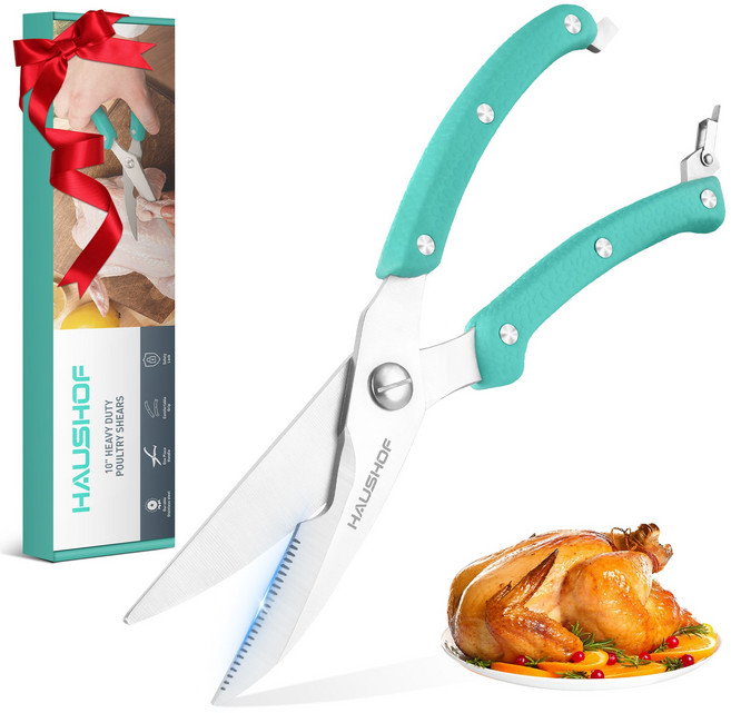 HAUSHOF 요리 뼈가위 생선 고기 가위 주방가위 슈퍼 컴포트 손잡이, 1개, 녹색