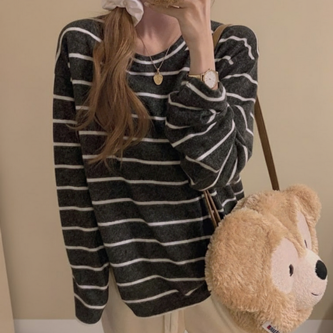따뜻한 기모 스트라이프 긴팔티
