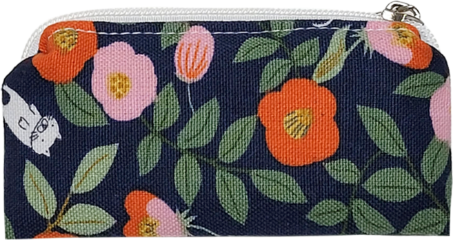 파우마우 면 지퍼 도장 파우치, 꽃숨냥네이비, 1개