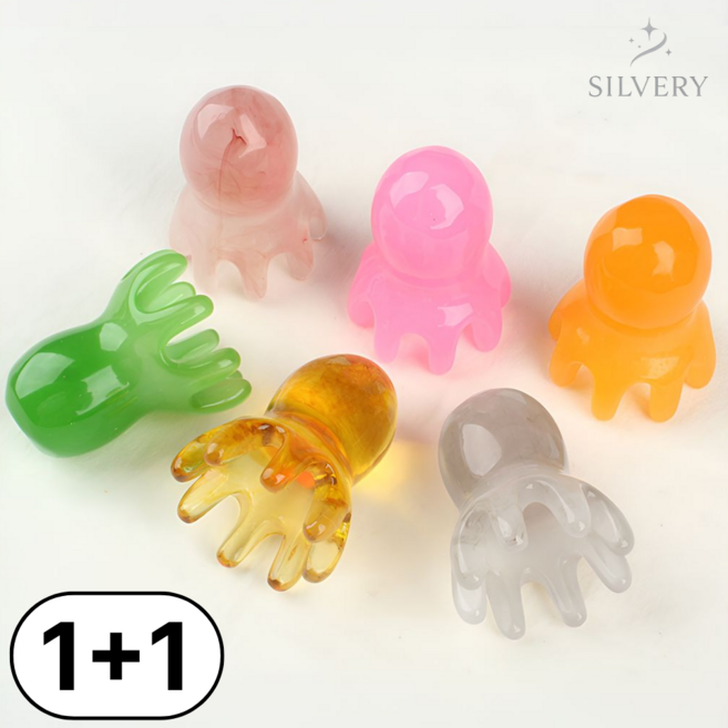 1+1 실버리 문어괄사 두피 마사지기, 로즈+로즈, 2개