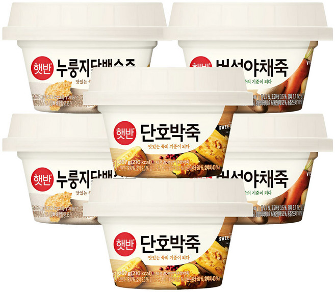 비비고 용기죽 3종세트 (호박죽267gx2 단팥죽 267gx2 버섯야채죽 267gx2), 267g, 2세트