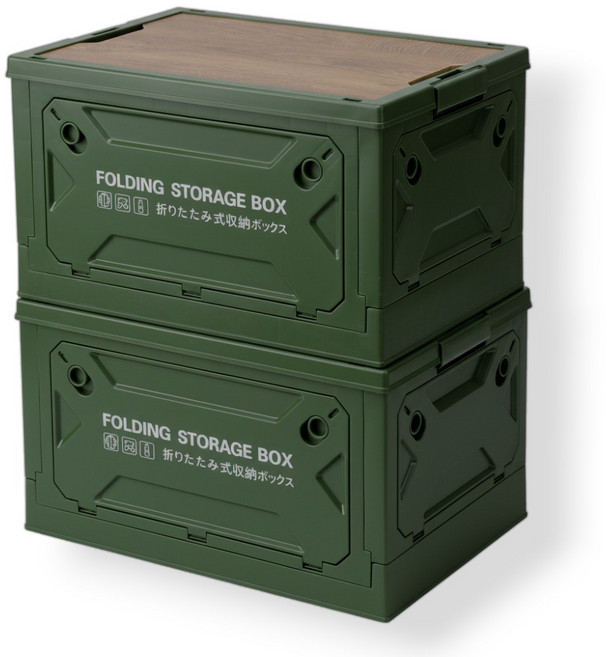 스토리지 오픈 도어 캠핑 폴딩박스 56L 우드 상판 테이블 대용량, 카키, 1단, 2개