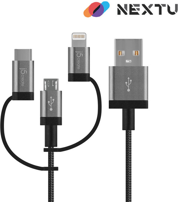 NEXT-JMLC11B(블랙) 3-in-1 Charging Sync Cable / USB to Lightining+Type-c+Micro 5p / USB 충전/데이터전송 3 in, 1m, 1개