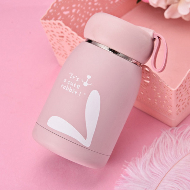 1+1 미니 텀블러 보온보냉병 토끼 텀블러, 핑크 단일, 1세트, 320ml