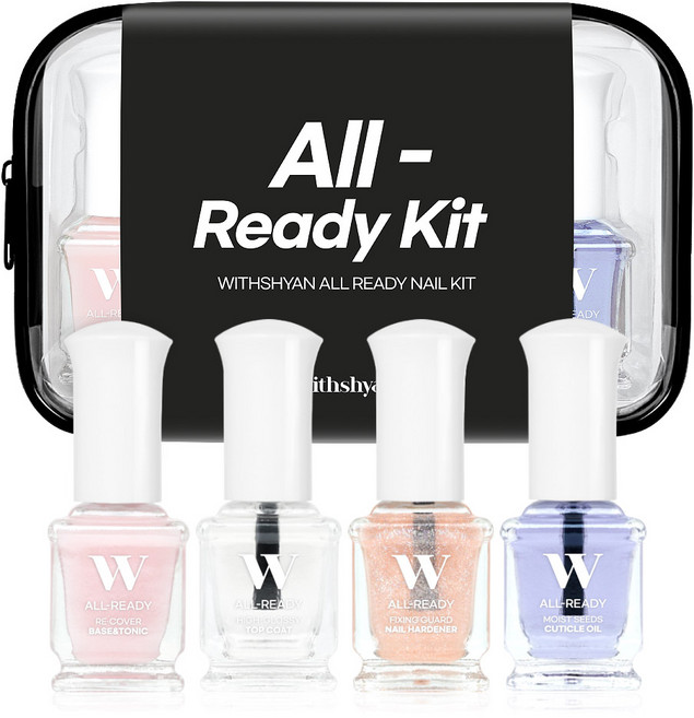 위드샨 올레디 네일케어 키트 4종 + 파우치 세트, 1세트, 베이스 & 영양제 + 탑코트 + 네일하드너 + 큐티클오일